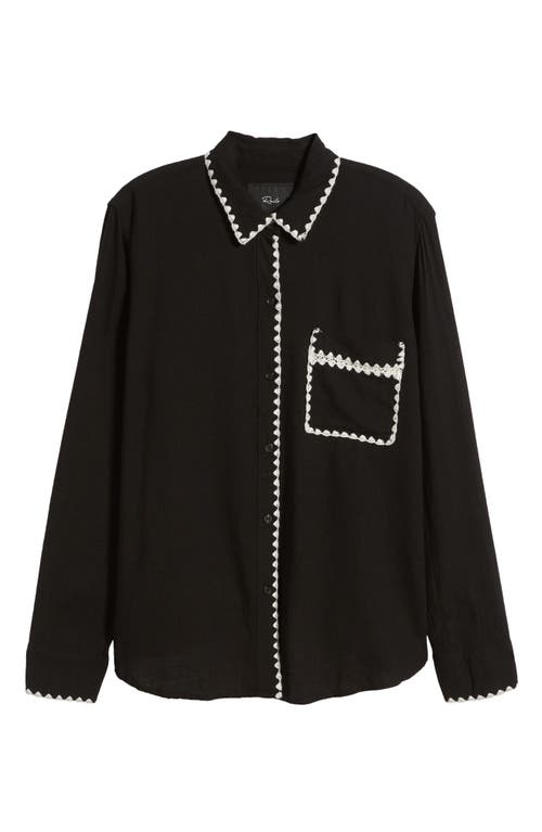 Shop Rails Charli Embroidered Edge Button-up Shirt In Black Blanket Stitch