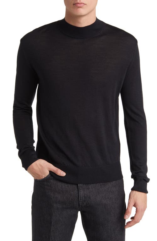 Wool & Silk Mock Neck Sweater in Black