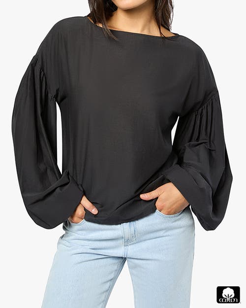 Shop Weworewhat Billow Sleeve Boat Neck Top In Black