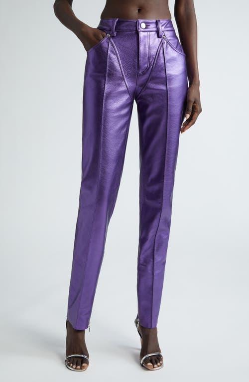 LaQuan Smith Tapered Metallic Leather Pants Grape at Nordstrom,