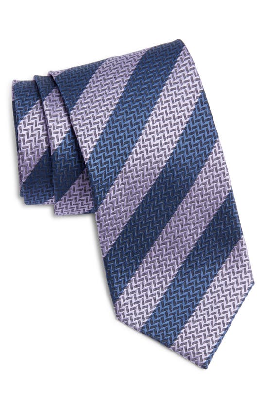 Shop Brioni Repp Stripe Silk Tie In Royal/ Roseate