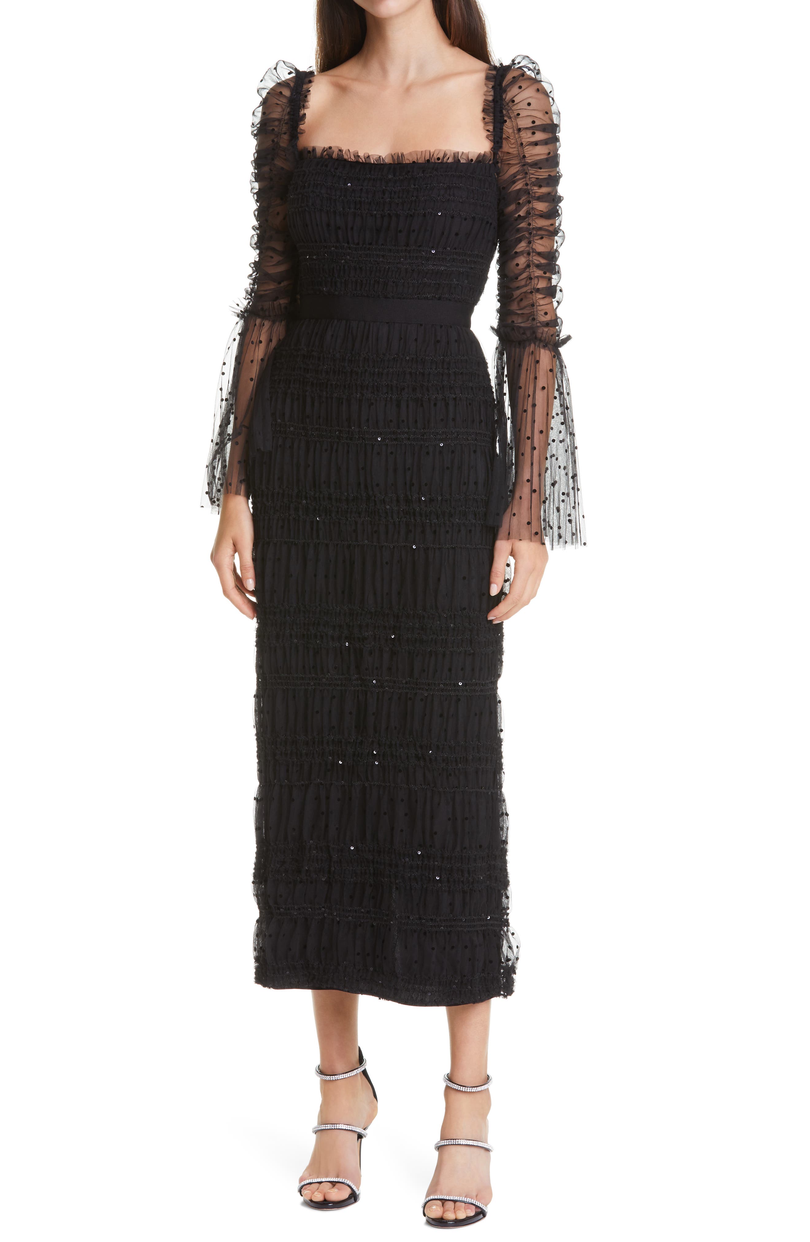 black dot mesh midi dress