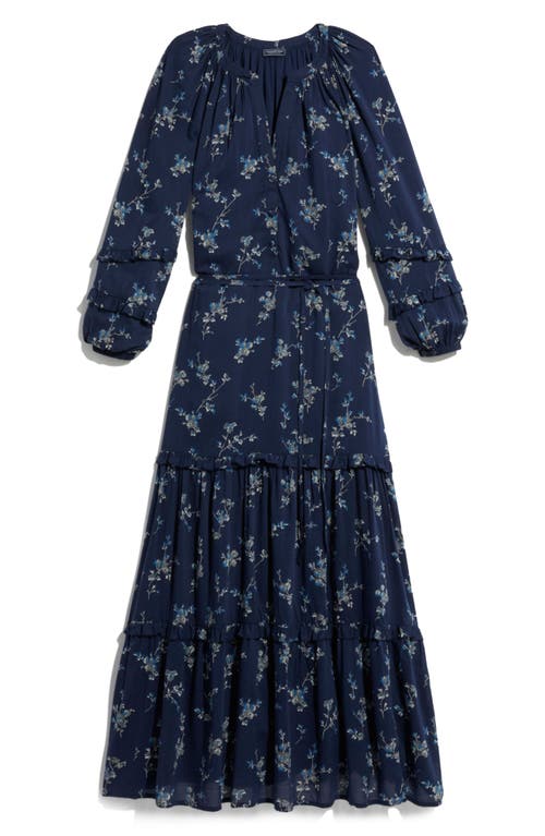 Shop Vineyard Vines Geo Print Long Sleeve Tiered Cotton & Silk Dress In Sienna Floral - Navy