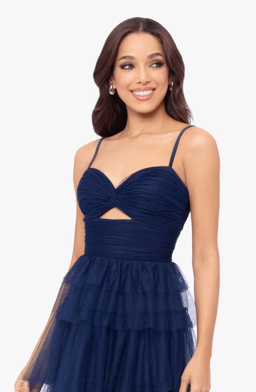 Blondie Nites Juniors Womens Lace Up Back Mini Fit & Flare Dress In Navy