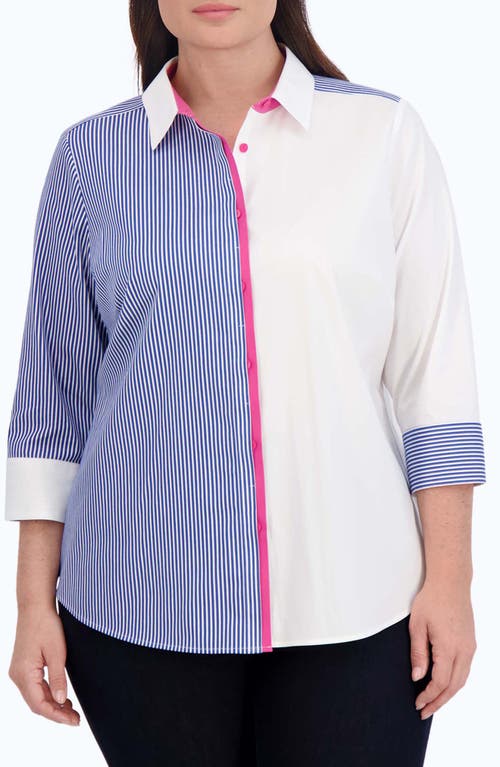 Foxcroft Charlie Mixed Print Shirt Blue Wht Stripe at Nordstrom,