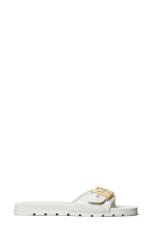 Shop Tory Burch Buckle Slide Sandal In White/gold/white