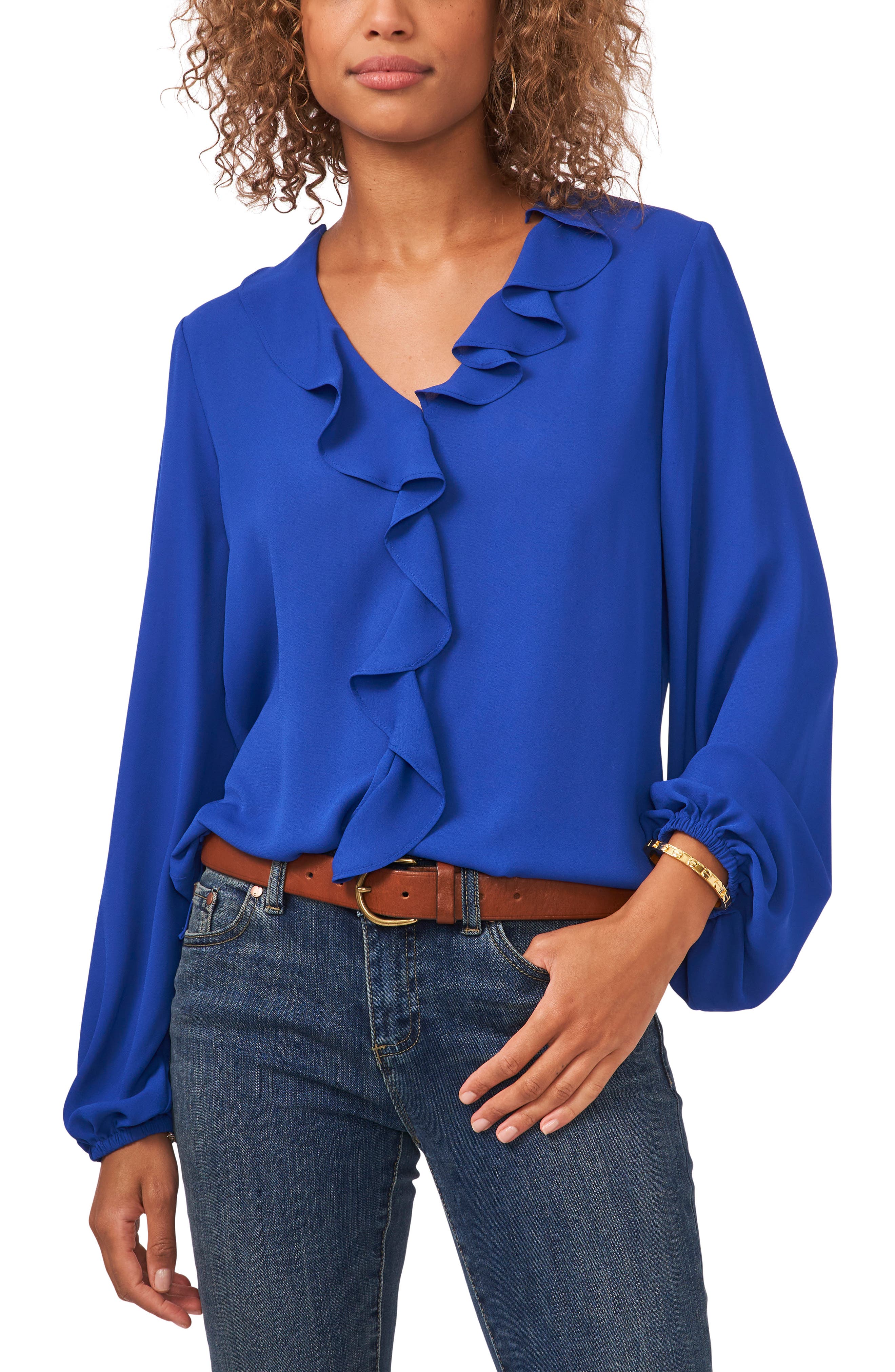 Vince Camuto Ruffle Neck Long Sleeve 