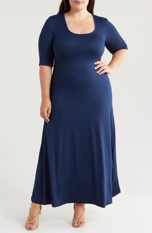 Shop 24seven Comfort Apparel Scoop Neck Jersey Maxi Dress In Navy