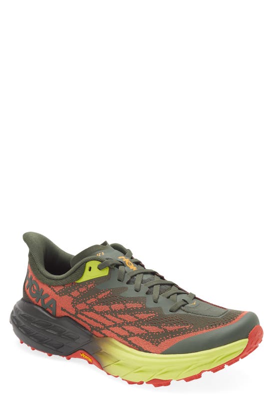 Hoka Speedgoat 5 Running Shoe In Thyme / Fiesta