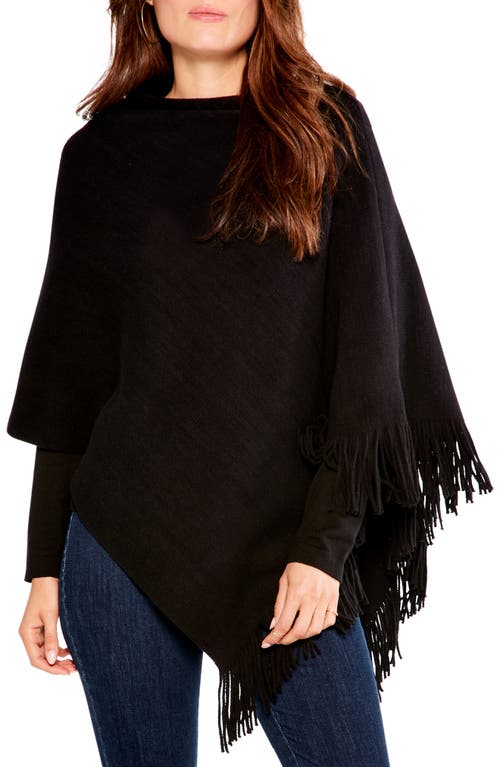 NIC+ZOE Go To Fringe Trim Poncho in Black Onyx