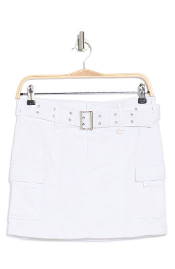 Shop Tractr Belted Denim Cargo Skirt In White