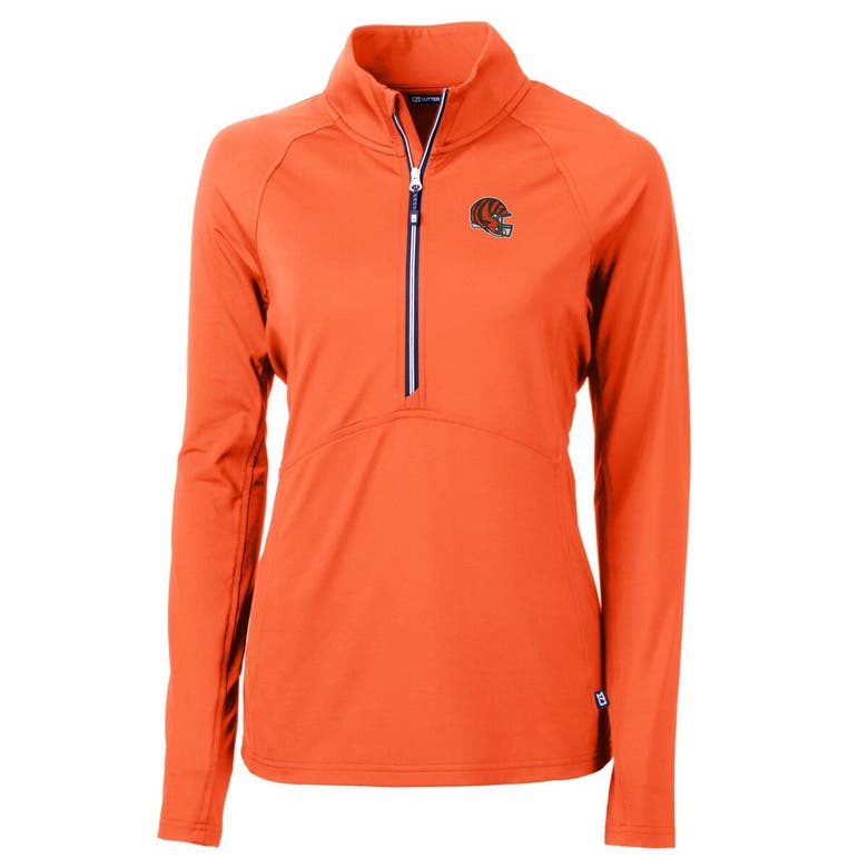 Cutter & Buck Orange Cincinnati Bengals Helmet Logo Adapt Eco Knit Stretch Recycled Half-zip Pullov In Orange