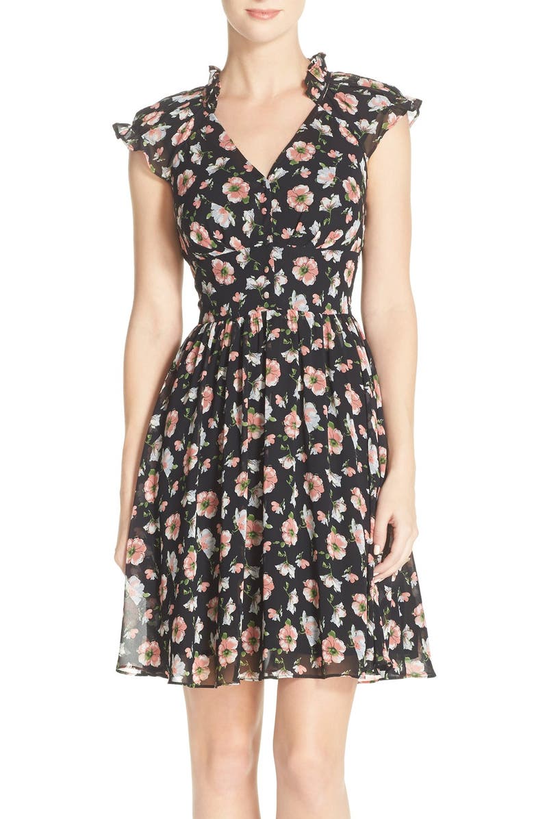 Betsey Johnson Floral Chiffon Fit & Flare Dress | Nordstrom