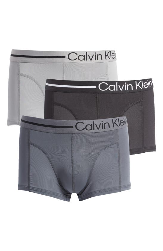 Calvin Klein Renew 3-pack Low Rise Trunks In Black / Wolf