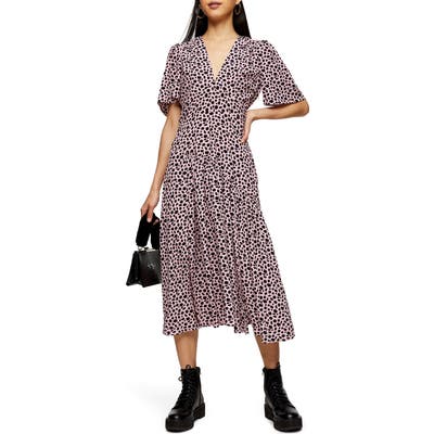 Topshop Animal Print Midi Dress, US (fits like 0-2) - Pink