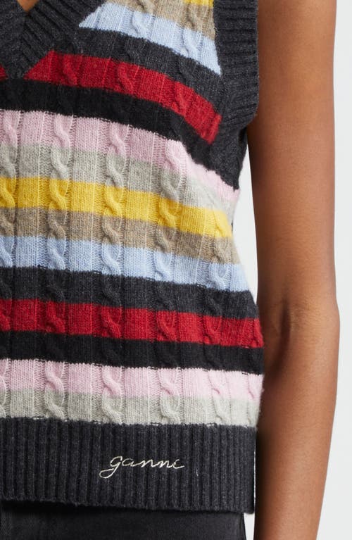 Shop Ganni Stripe Wool Blend Sweater Vest In Black/multicolour Stripe