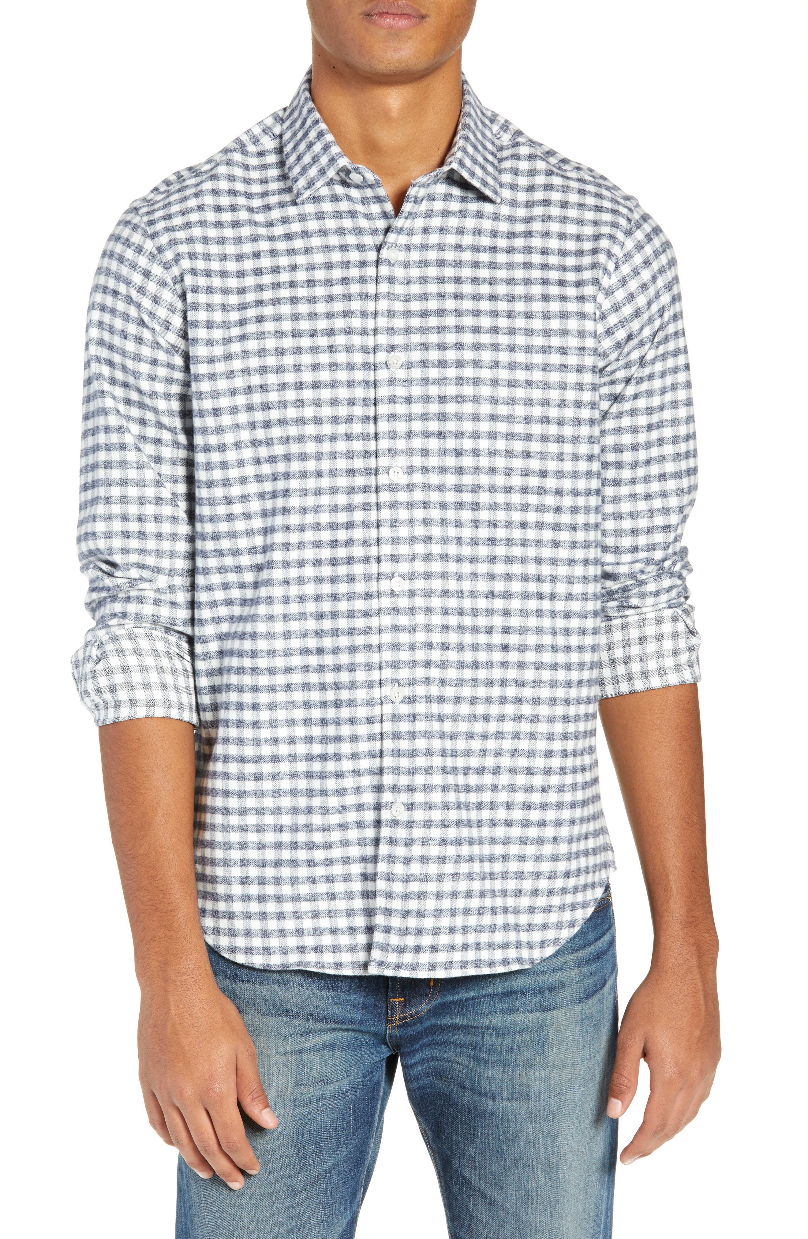 Jeff Thurmond Gingham Long Sleeve Slim Fit Sport Shirt, White