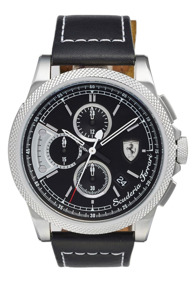 Scuderia Ferrari 'Formula Italia' Chronograph Leather Strap Watch, 46mm | Nordstrom