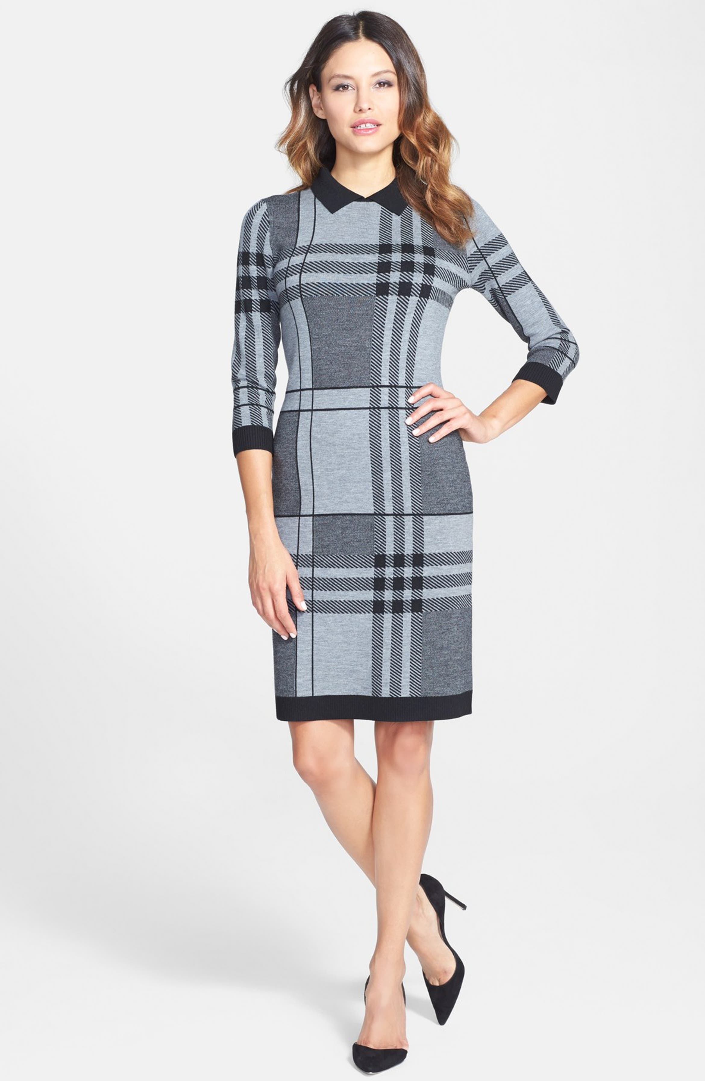 BOSS Plaid Wool Blend Sweater Dress | Nordstrom