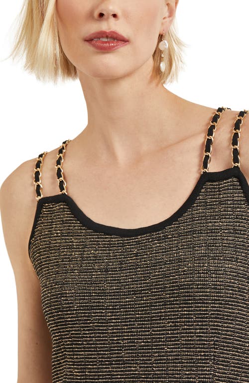 Misook Double Chain Strap Sleeveless Minidress In Black/gold