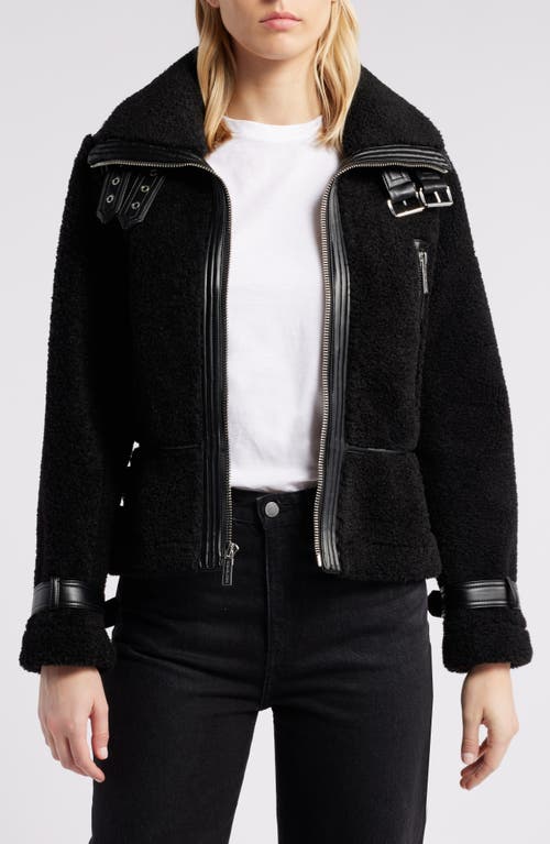 Shop Michael Kors Faux Shearling Moto Jacket In Black