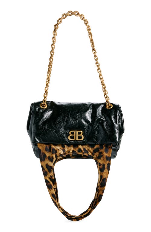 Balenciaga Small Monaco Chain Leather Shoulder Bag in 1062 Black/Leopard at Nordstrom