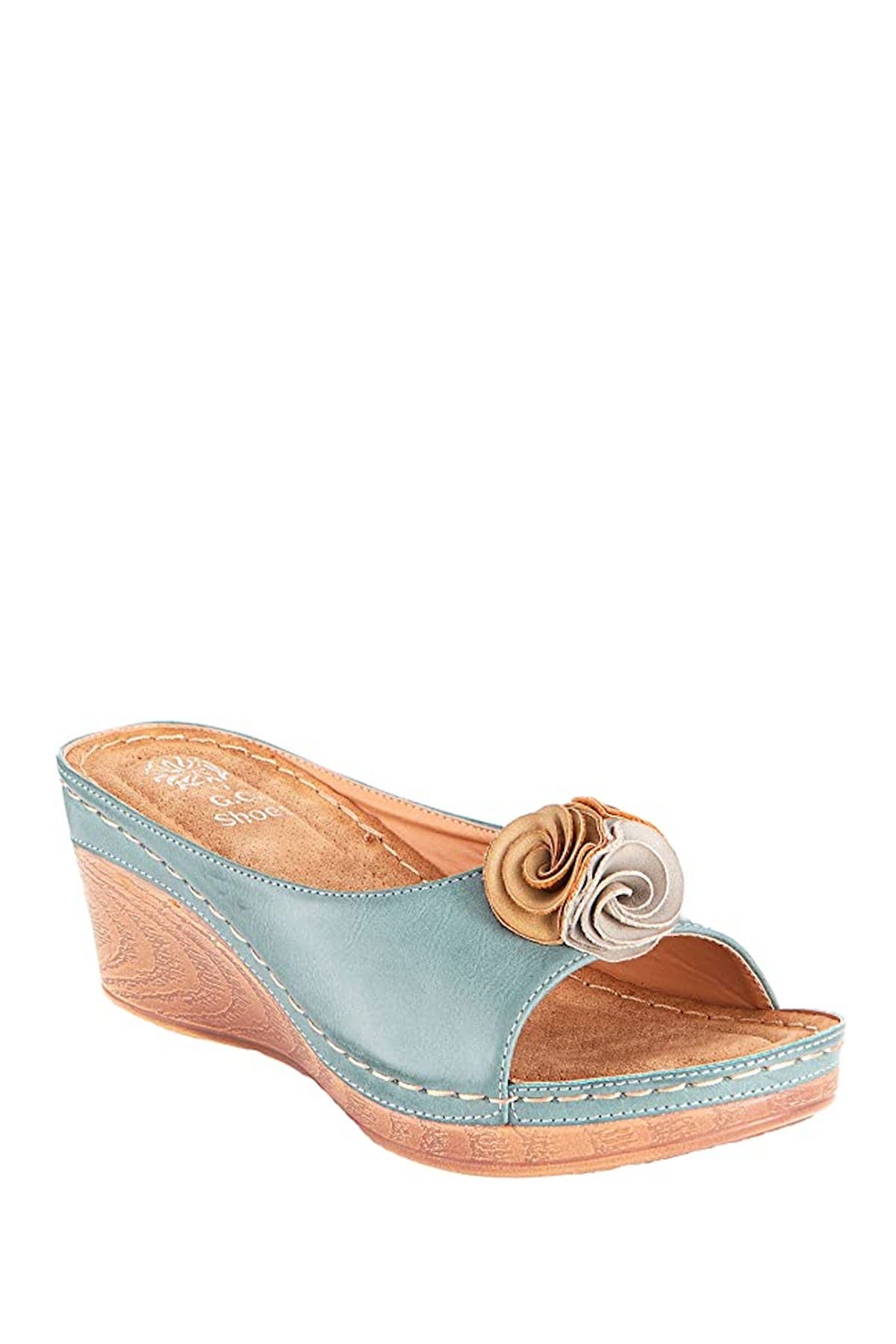 Gc Shoes Sydney Floral Platform Wedge Sandal In Blue