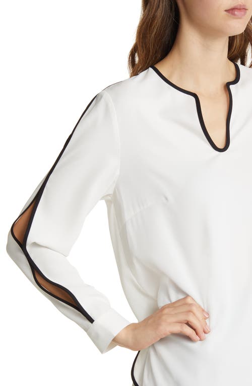 Ming Wang Split Sleeve Crêpe De Chine Blouse In White/black
