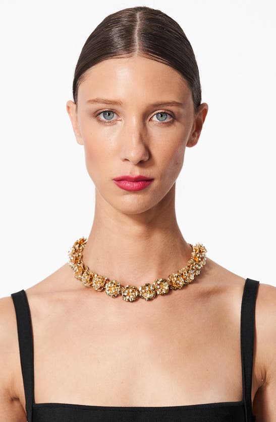Shop Carolina Herrera Crystal Embellished Flower Collar Necklace In Gold