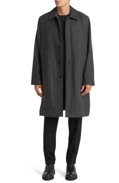 Wax London Chester Wool Herringbone Coat In Black/grey