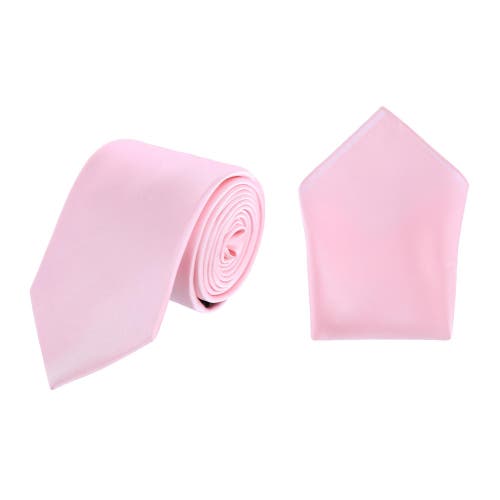 Trafalgar Sutton Solid Color Silk Necktie And Pocket Square Combo In Pink