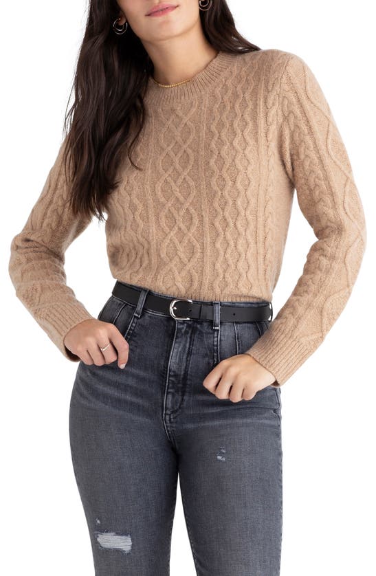 Favorite Daughter Wool & Cashmere Blend Cable Crewneck Sweater In Tawny Birch