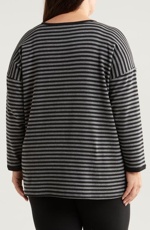 Eileen Fisher Stripe Long Sleeve Crewneck Top In Black