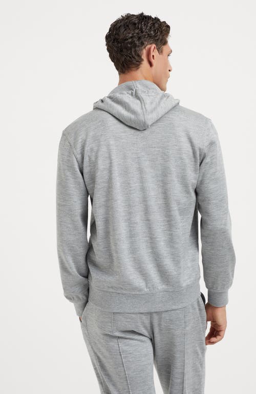 Shop Brunello Cucinelli Cashmere And Silk French Terry Hooded Sweatshirt With Zipper In Grey