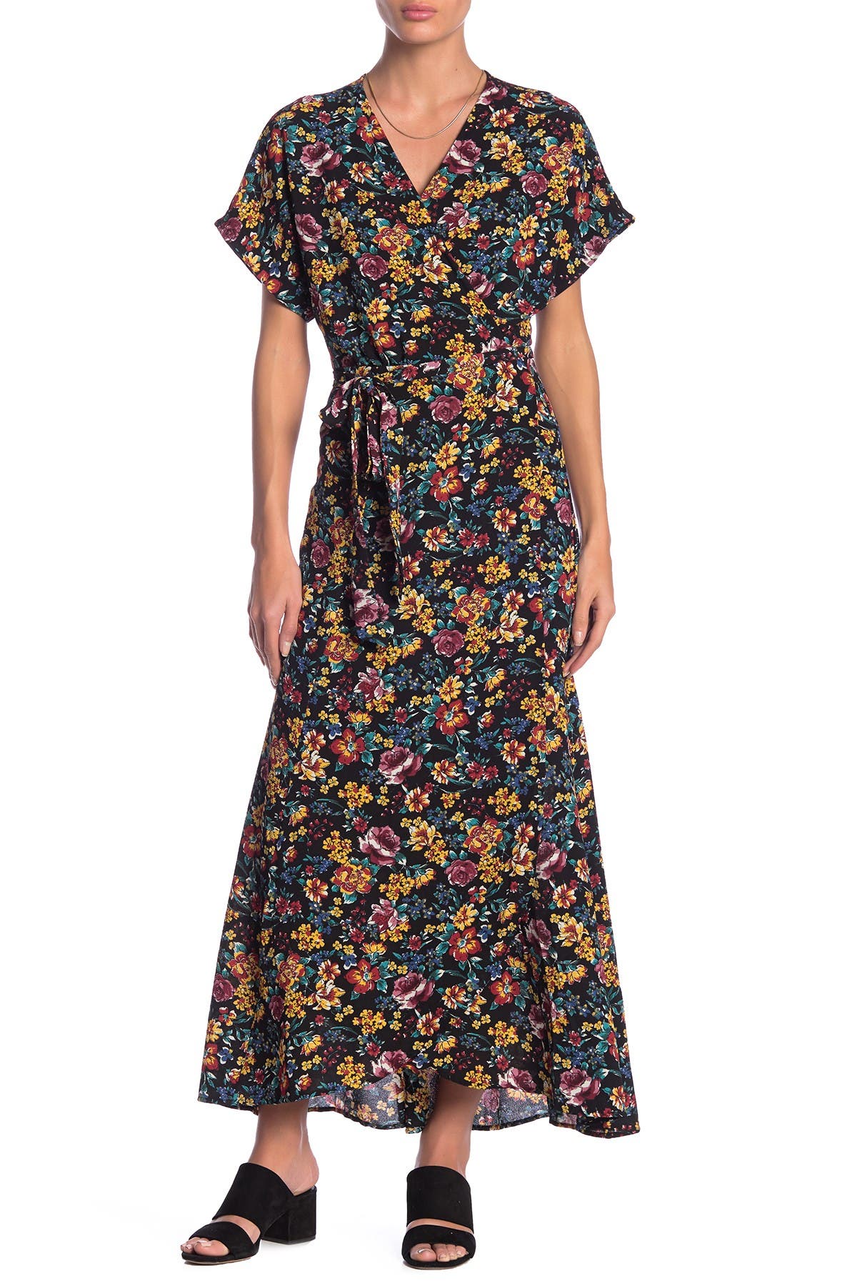 bobeau printed wrap maxi dress