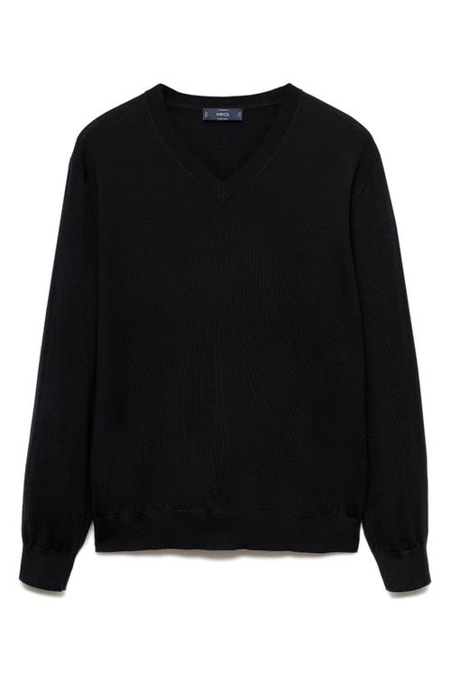 Shop Mango V-neck Merino Wool Sweater In Black