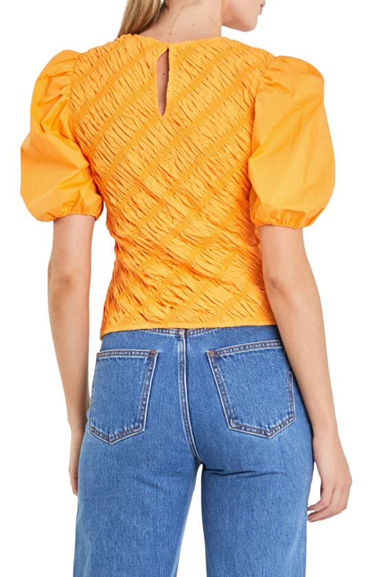 Shop English Factory Asymmetric Shirred Puff Sleeve Top In Orange
