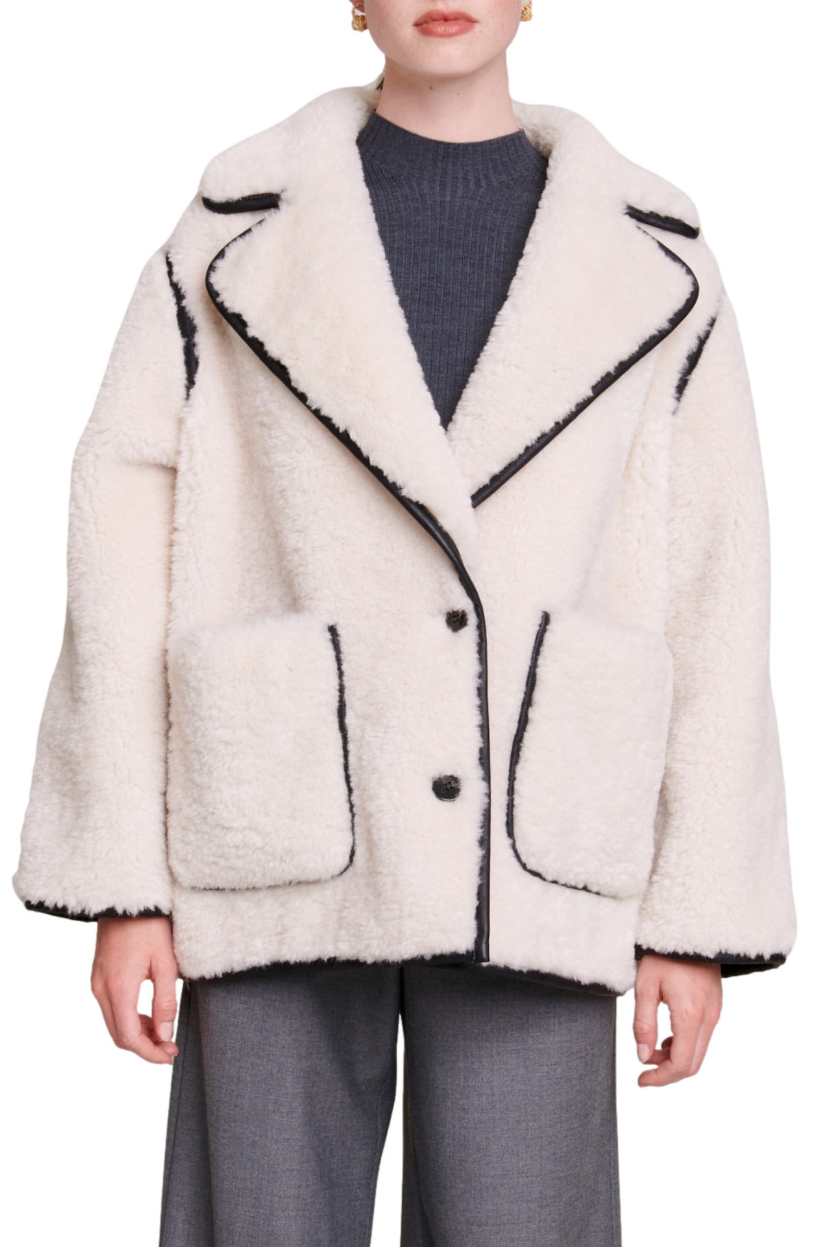 maje Oversize Faux Fur Jacket in Ecru | Smart Closet