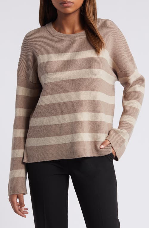 Shop Halogenr Halogen(r) Stripe Crewneck Sweater In Warm Ash Brown