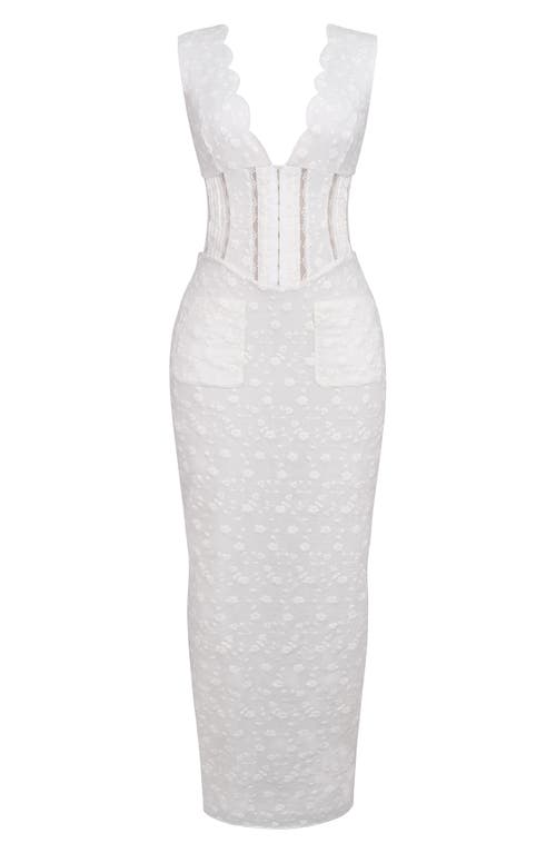 Shop House Of Cb Sophina Embroidered Plunge Neck Bustier Dress In White