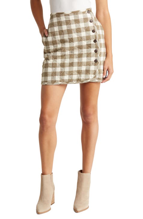 Gingham Check Quilted Flannel Miniskirt