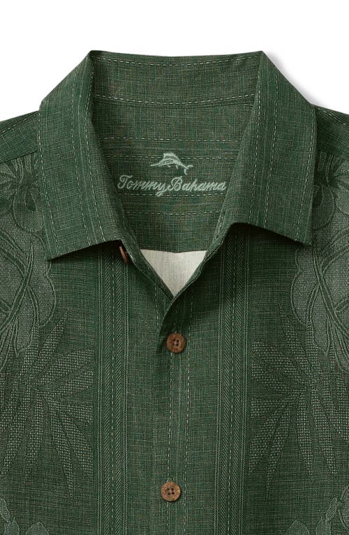 Shop Tommy Bahama Bali Border Floral Jacquard Short Sleeve Silk Button-up Shirt In Emerald