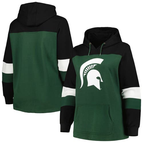 PROFILE Women's Green Michigan State Spartans Plus Size Color-Block Pullover Hoodie