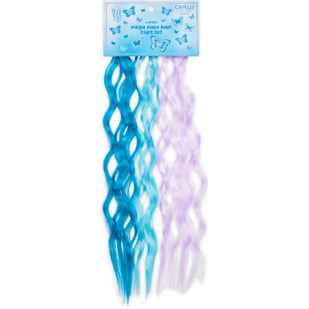 Capelli New York Kids' Assorted 6-pack Faux Hair Extension Clips In Blue Combo