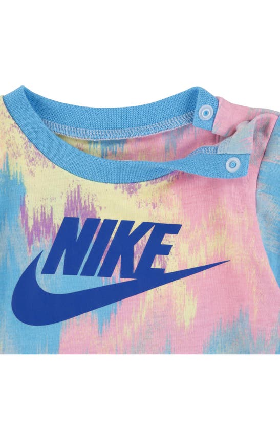 Shop Nike Tie Dye Club Short Sleeve Romper In Ocean Bliss