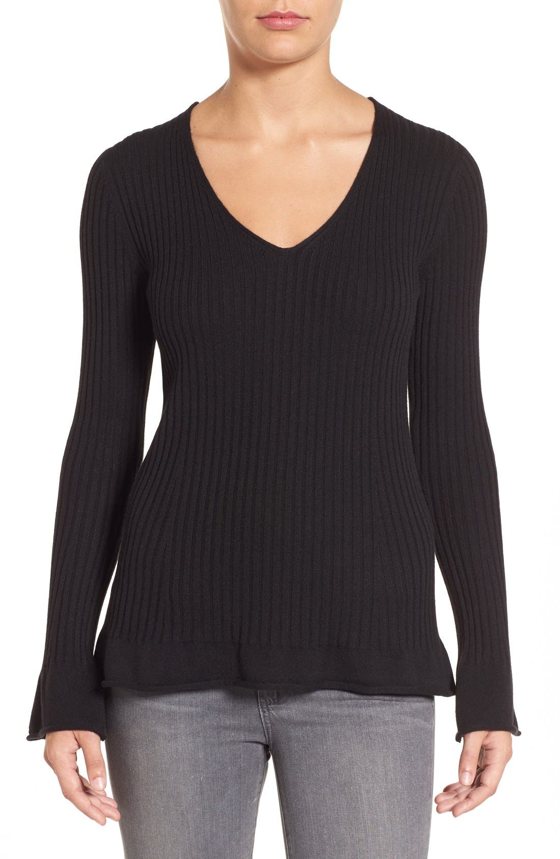 v neck bell sleeve sweater