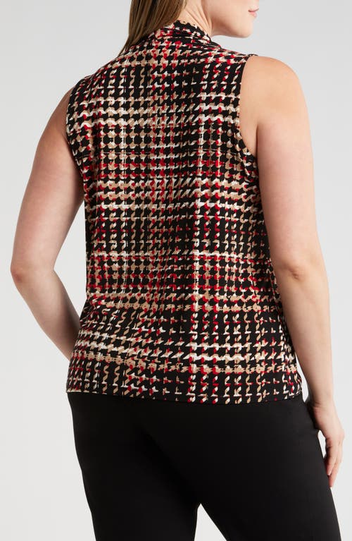 Shop Anne Klein Houndstooth Print Triple Pleat V-neck Top In Anne Black Multi