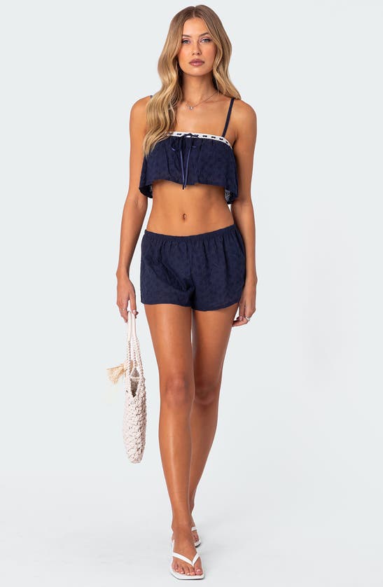 Shop Edikted Edan Eyelet Shorts In Navy