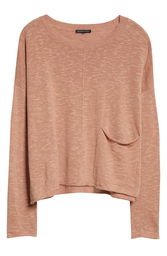 Eileen Fisher Organic Cotton & Linen Slub Pocket Knit Top In Light Terra Cotta