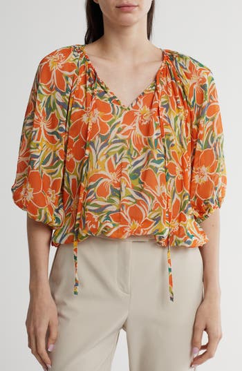 Renee C Floral Top In Orange